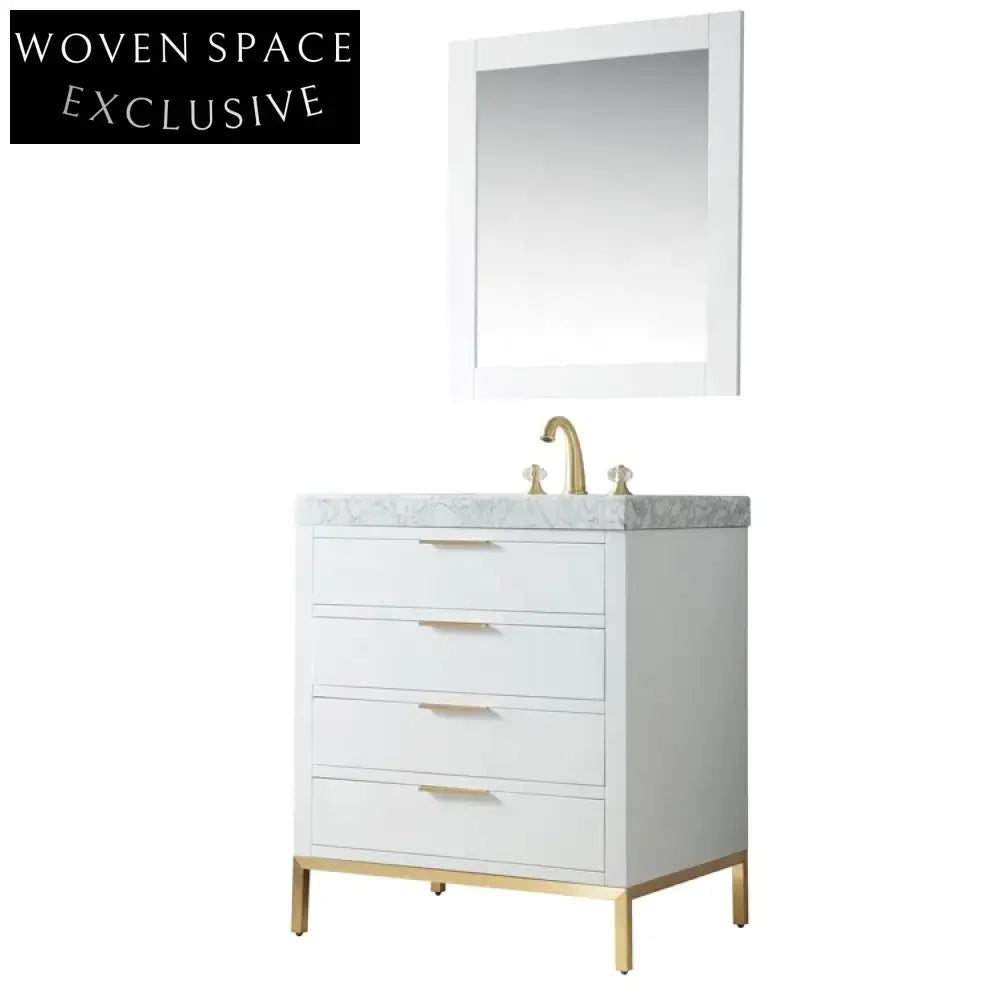 36 Inch Floating Marble Top Plywood Bathroom Vanity Unit With Sink