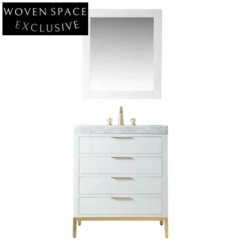 36 Inch Floating Marble Top Plywood Bathroom Vanity Unit With Sink