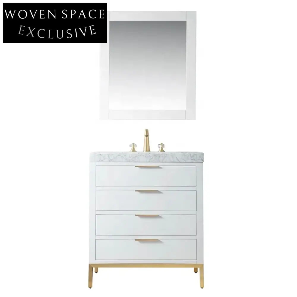 36 Inch Floating Marble Top Plywood Bathroom Vanity Unit With Sink