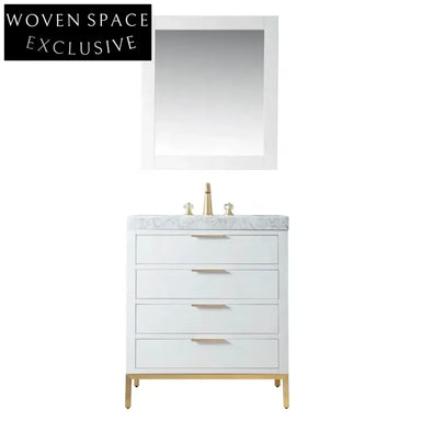 36 Inch Floating Marble Top Plywood Bathroom Vanity Unit With Sink