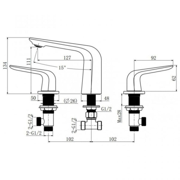 Esperia Chrome 3 Holes Basin Mixer