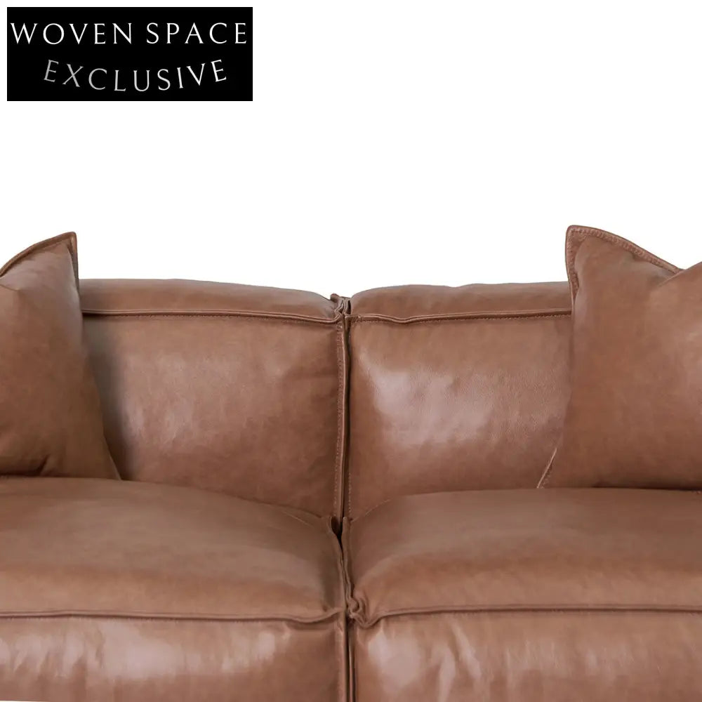 4 Seater Sofa with Cushion and Pillow - Caramel Brown Sofa