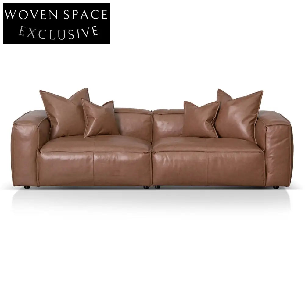4 Seater Sofa with Cushion and Pillow - Caramel Brown Sofa