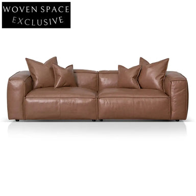 4 Seater Sofa with Cushion and Pillow - Caramel Brown Sofa