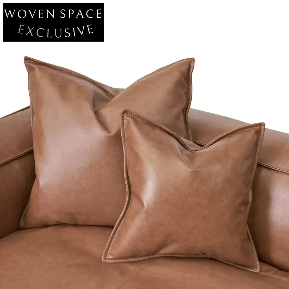 4 Seater Sofa with Cushion and Pillow - Caramel Brown Sofa