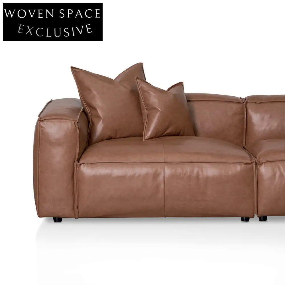 4 Seater Sofa with Cushion and Pillow - Caramel Brown Sofa