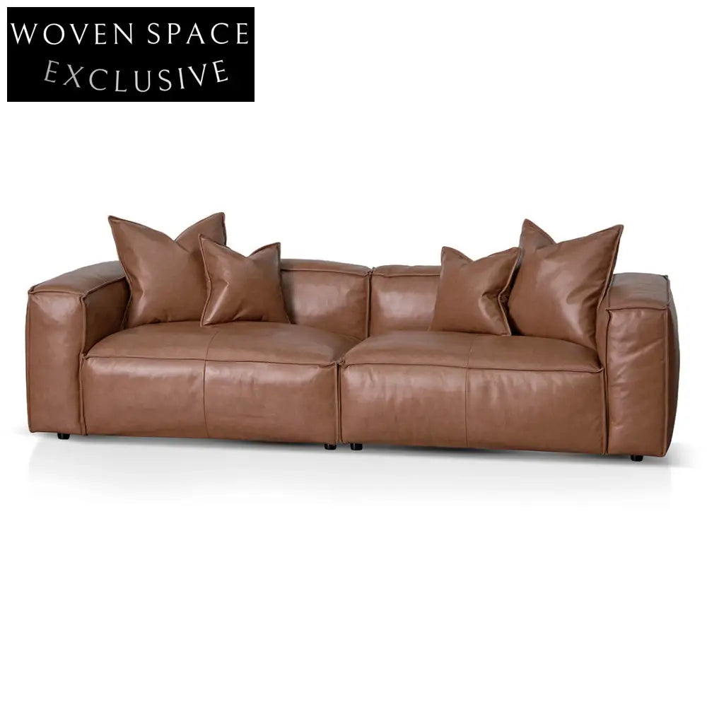 4 Seater Sofa with Cushion and Pillow - Caramel Brown