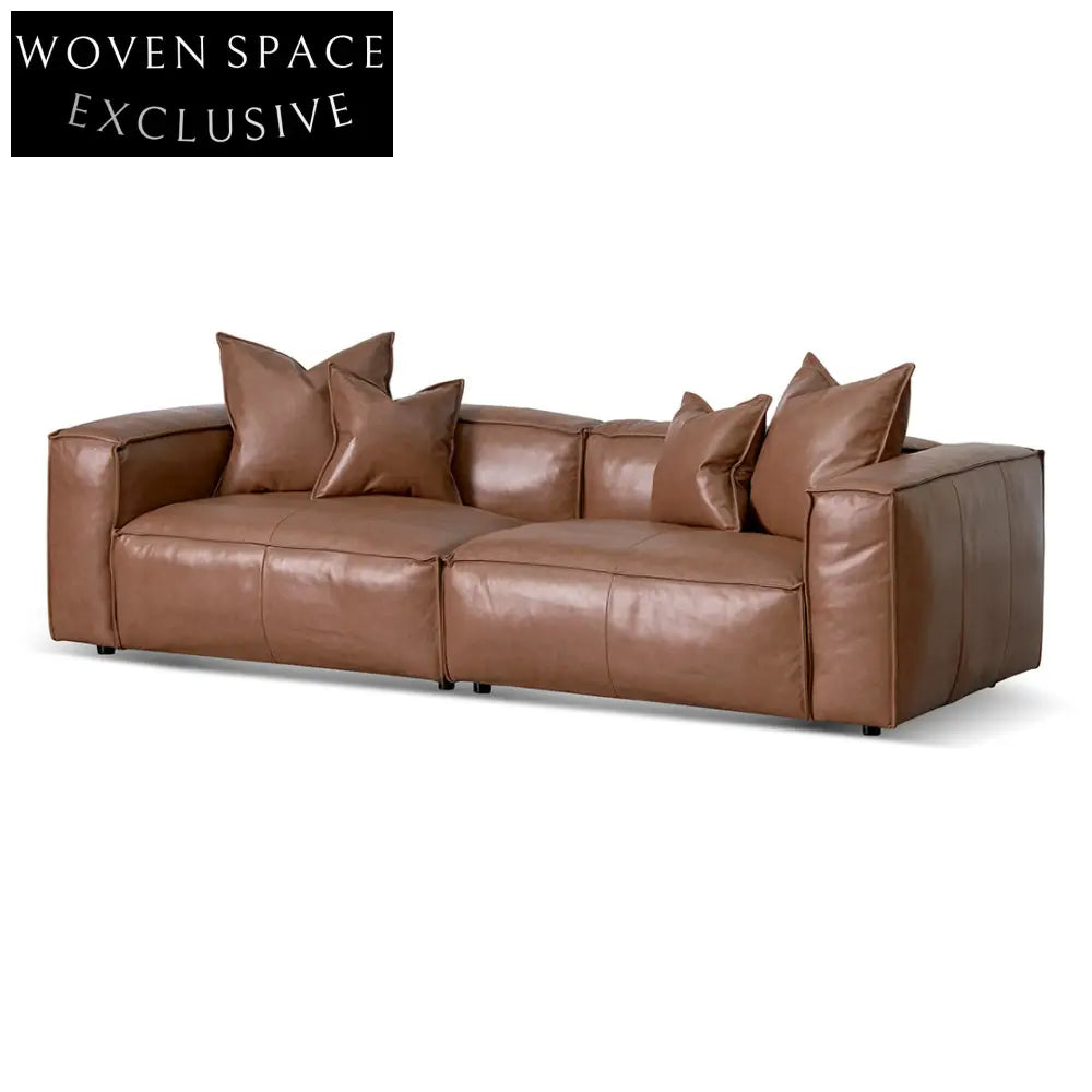 4 Seater Sofa with Cushion and Pillow - Caramel Brown Sofa