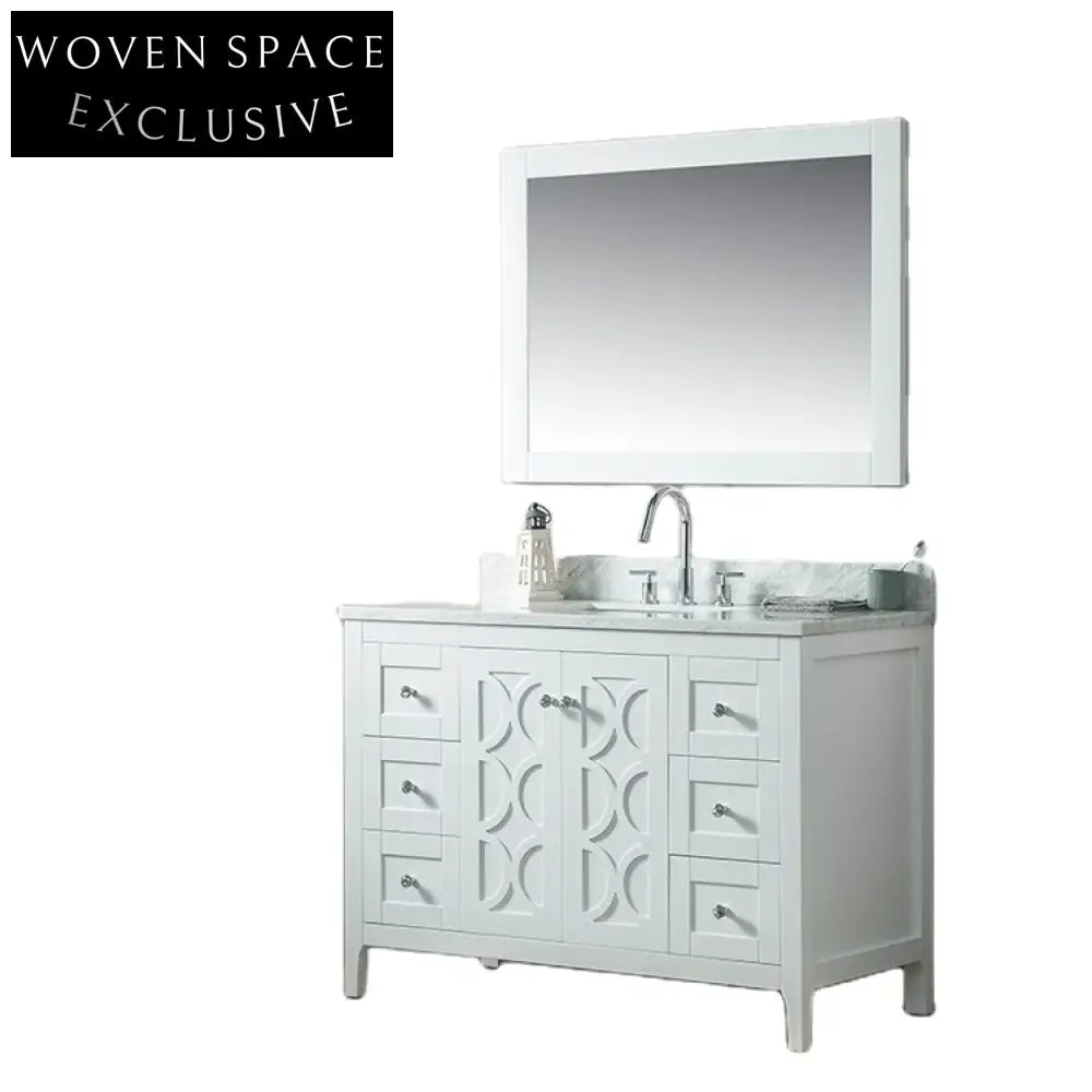 48-inch Classical Luxury White Floor-Mounted Basin with Mirror Bathroom Vanity
