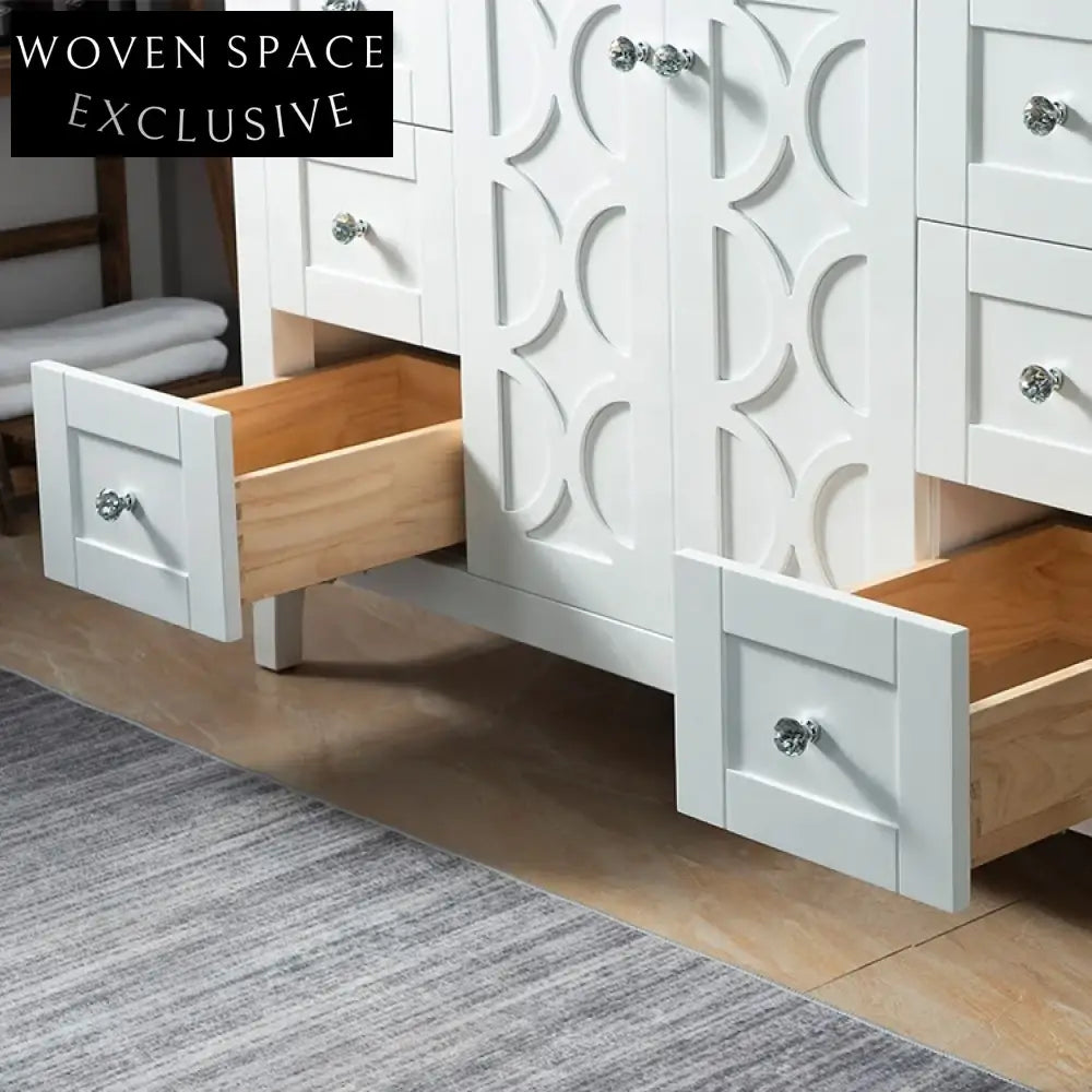 48-inch Classical Luxury White Floor-Mounted Basin with Mirror Bathroom Vanity