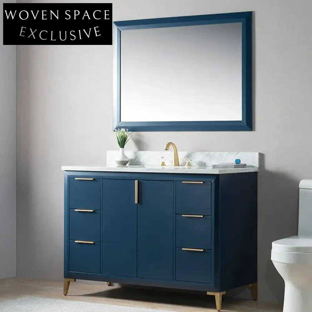 48-Inch Dark Blue Modern Bathroom Vanity Cabinet with Lacquer Finish