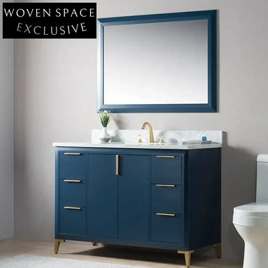 48-Inch Dark Blue Modern Bathroom Vanity Cabinet with Lacquer Finish