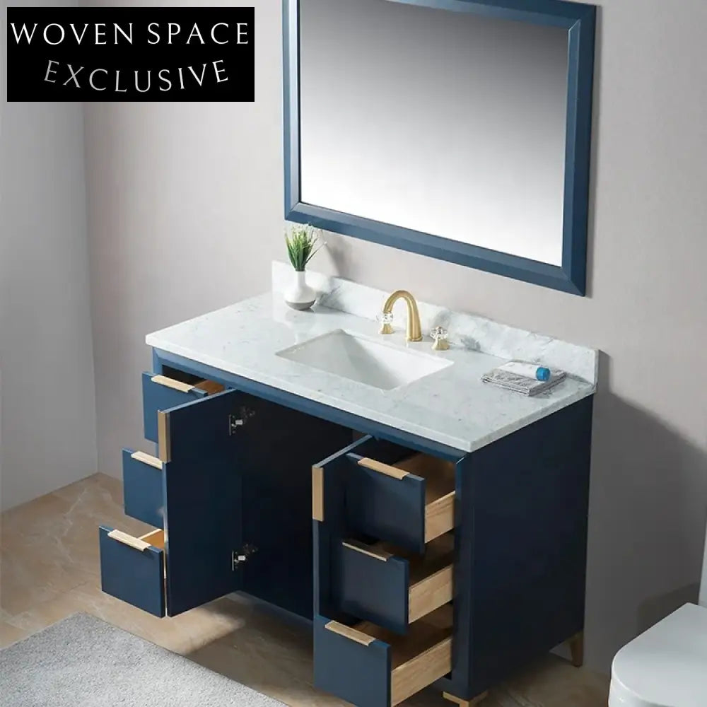 48-Inch Dark Blue Modern Bathroom Vanity Cabinet with Lacquer Finish