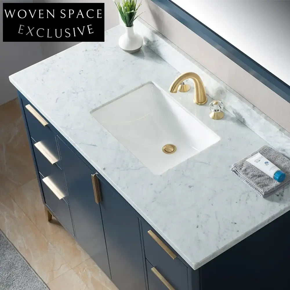 48-Inch Dark Blue Modern Bathroom Vanity Cabinet with Lacquer Finish