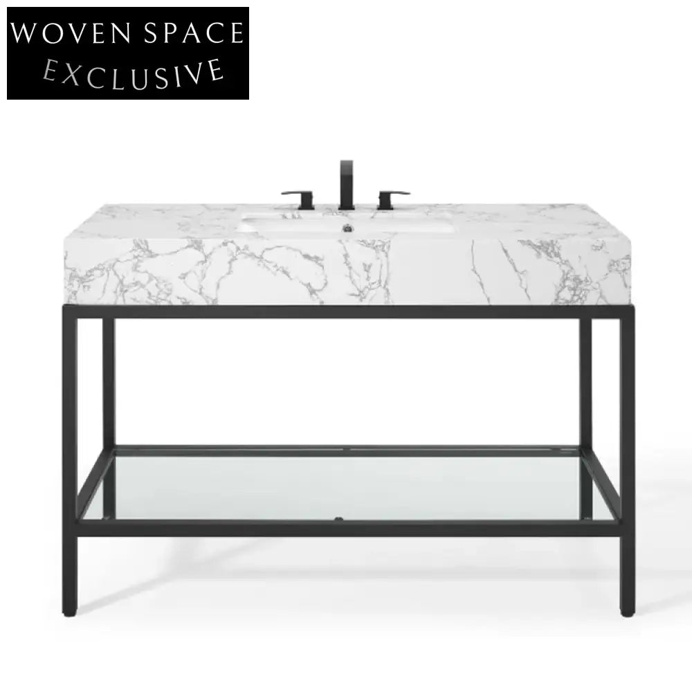 48-Inch Modern Black Bathroom Vanity Cabinet with Ample Storage