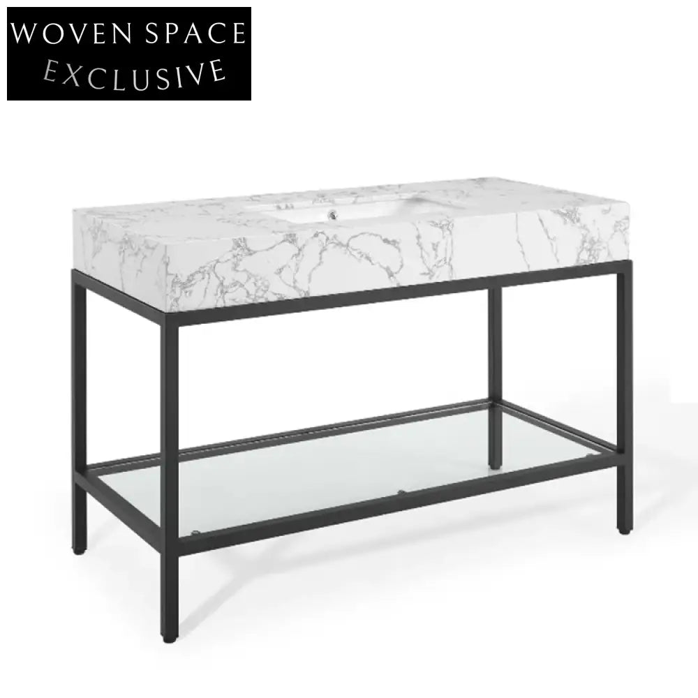 48-Inch Modern Black Bathroom Vanity Cabinet with Ample Storage