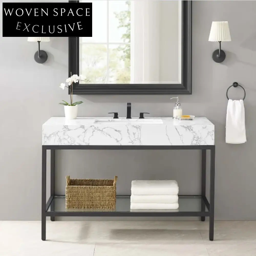 48-Inch Modern Black Bathroom Vanity Cabinet with Ample Storage