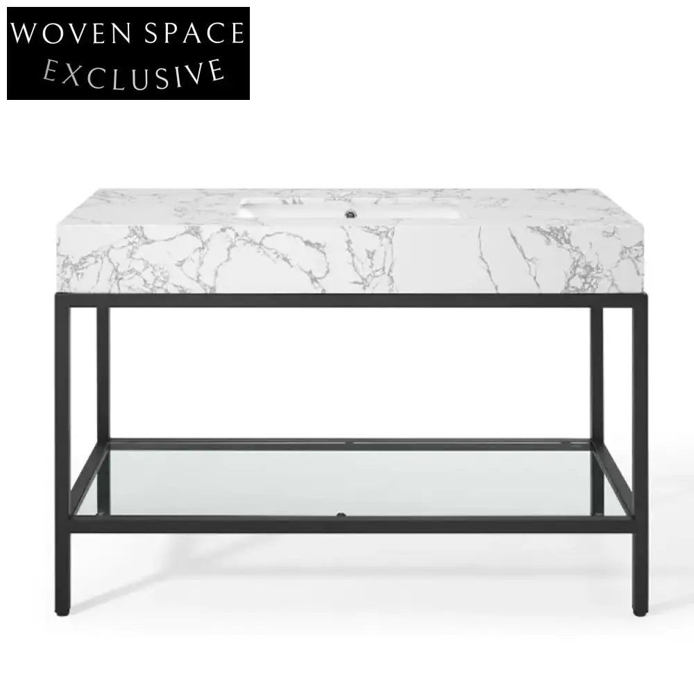 48-Inch Modern Black Bathroom Vanity Cabinet with Ample Storage