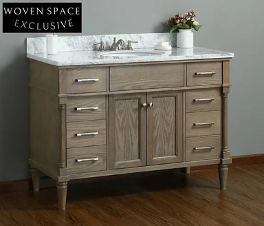 48-inch Modern Weathered Oak Floor Mounted Double Sink Bathroom Vanity