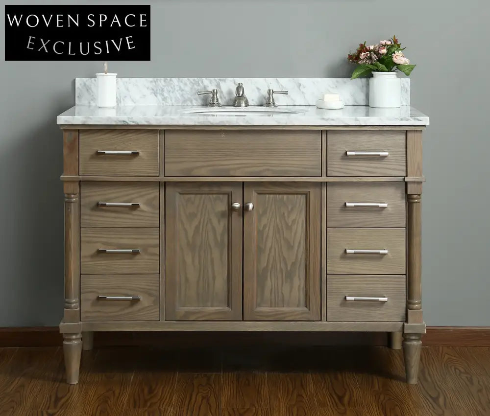 48-inch Modern Weathered Oak Floor Mounted Double Sink Bathroom Vanity