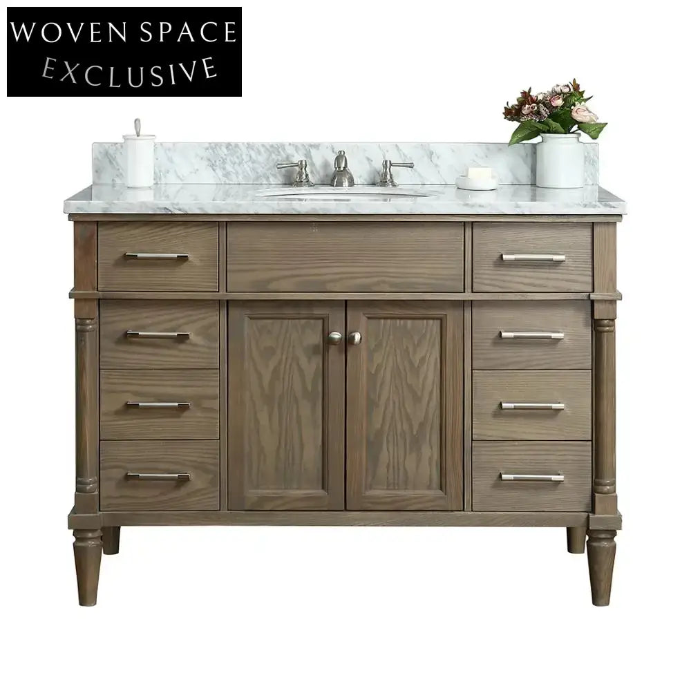 48-inch Modern Weathered Oak Floor Mounted Double Sink Bathroom Vanity