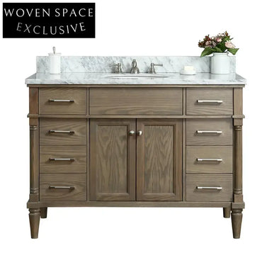 48-inch Modern Weathered Oak Floor Mounted Double Sink Bathroom Vanity
