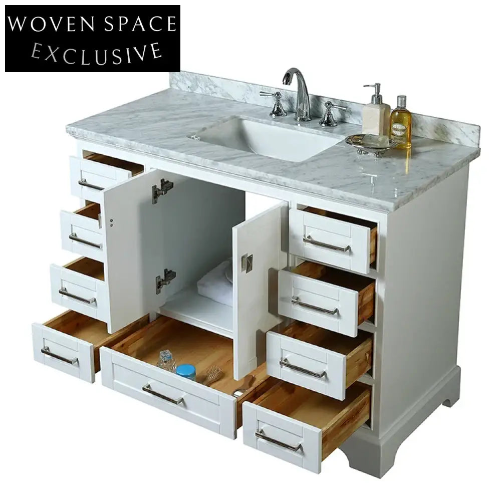 48 Inch Modern White Bathroom Vanity Cabinet with Soft-Close Drawers