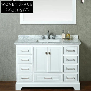 48 Inch Modern White Bathroom Vanity Cabinet with Soft-Close Drawers
