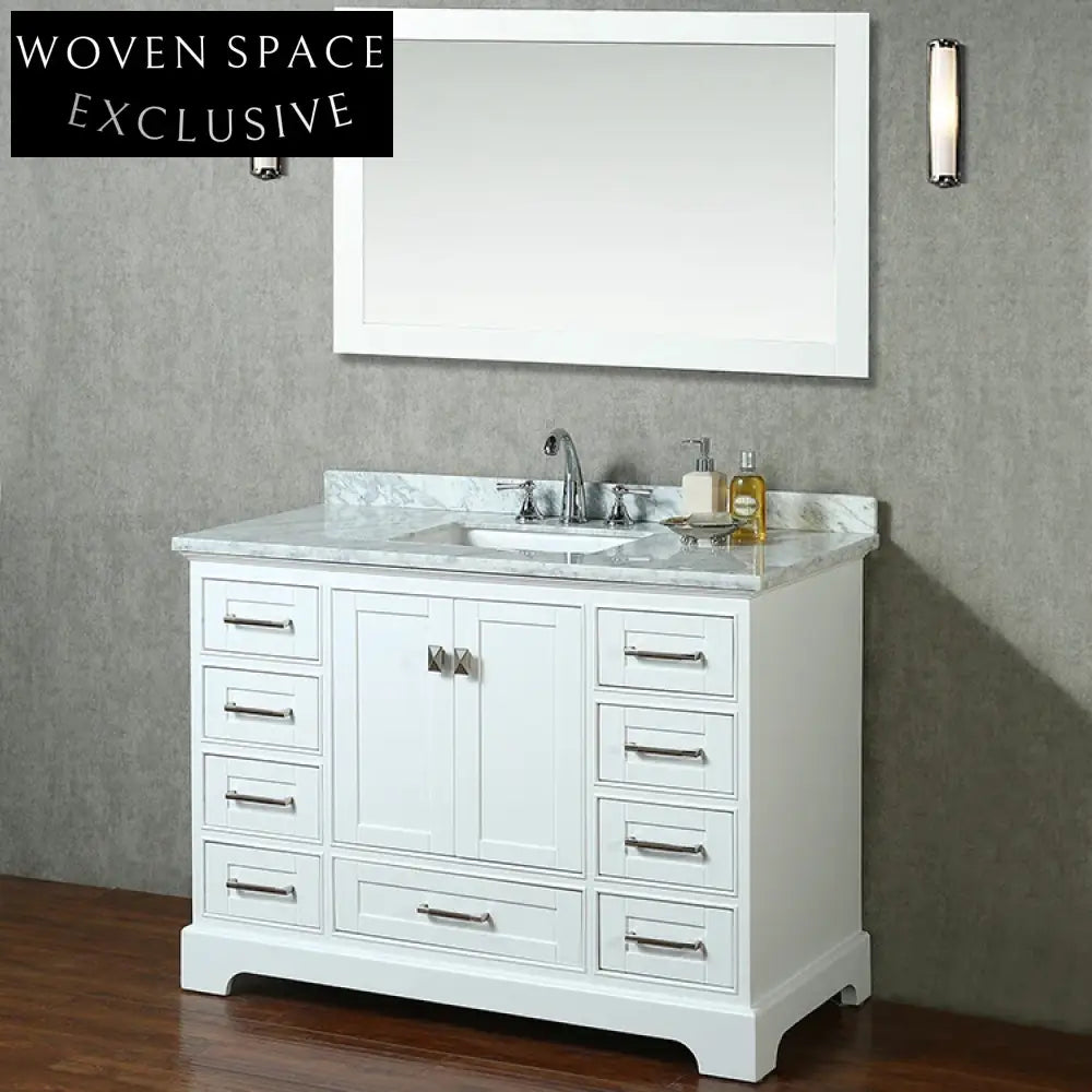 48 Inch Modern White Bathroom Vanity Cabinet with Soft-Close Drawers