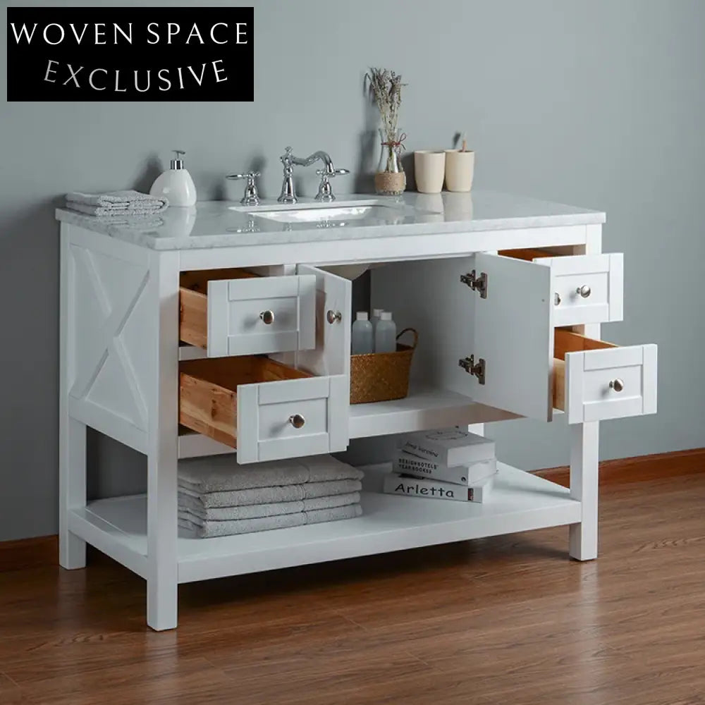 48-inch Modern White Bathroom Washbasin Cabinet Durable Vanity Set