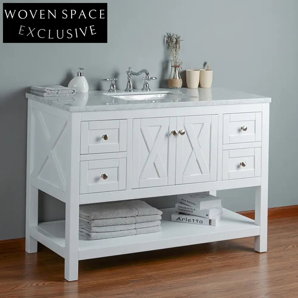 48-inch Modern White Bathroom Washbasin Cabinet Durable Vanity Set