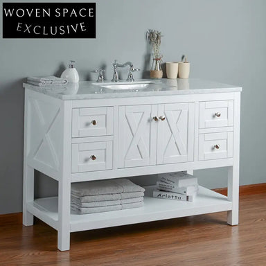 48-inch Modern White Bathroom Washbasin Cabinet Durable Vanity Set