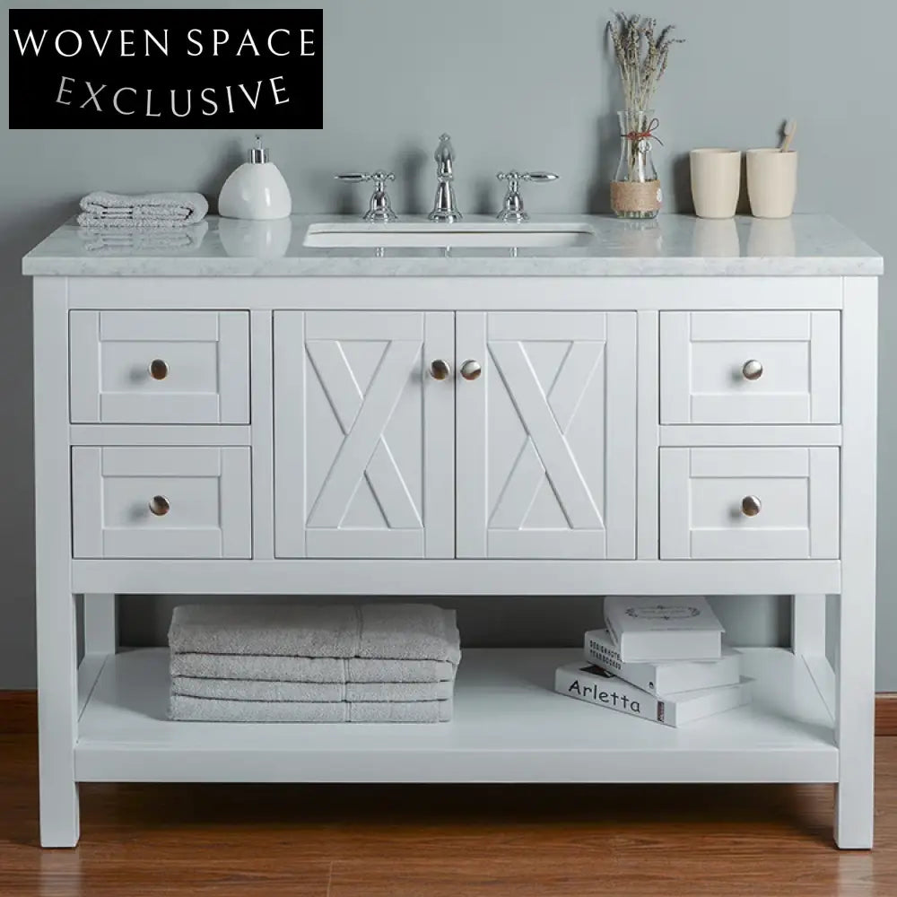 48-inch Modern White Bathroom Washbasin Cabinet Durable Vanity Set