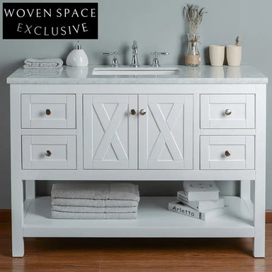 48-inch Modern White Bathroom Washbasin Cabinet Durable Vanity Set