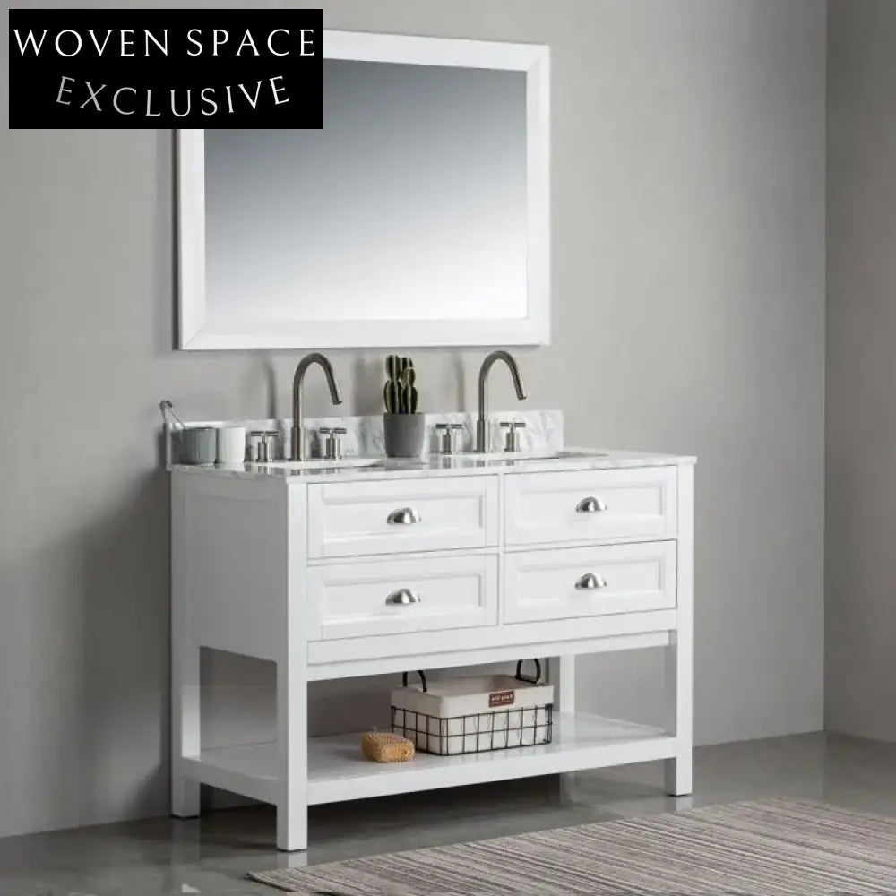 48-inch Modern White Freestanding Double Sink Bathroom Vanity Cabinet