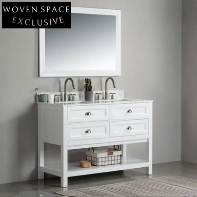 48-inch Modern White Freestanding Double Sink Bathroom Vanity Cabinet