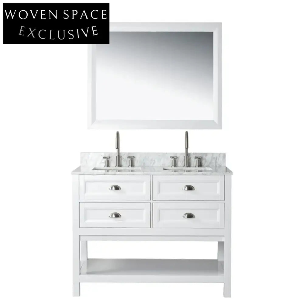 48-inch Modern White Freestanding Double Sink Bathroom Vanity Cabinet