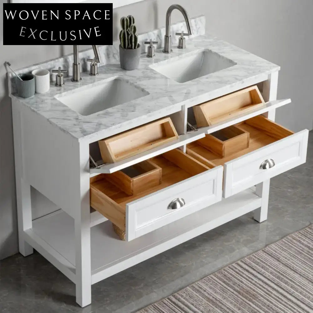 48-inch Modern White Freestanding Double Sink Bathroom Vanity Cabinet