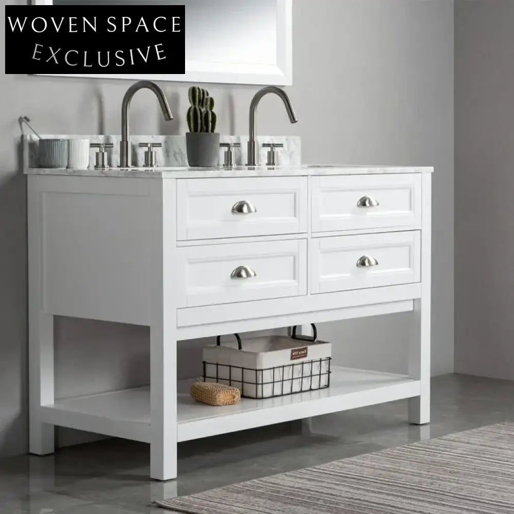 48-inch Modern White Freestanding Double Sink Bathroom Vanity Cabinet