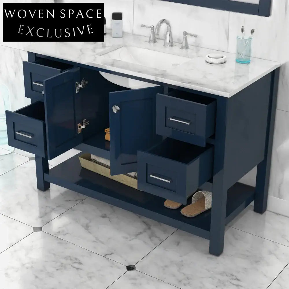 48-inch Solid Oak Wood Bathroom Vanity Cabinet with Soft-Close Drawers