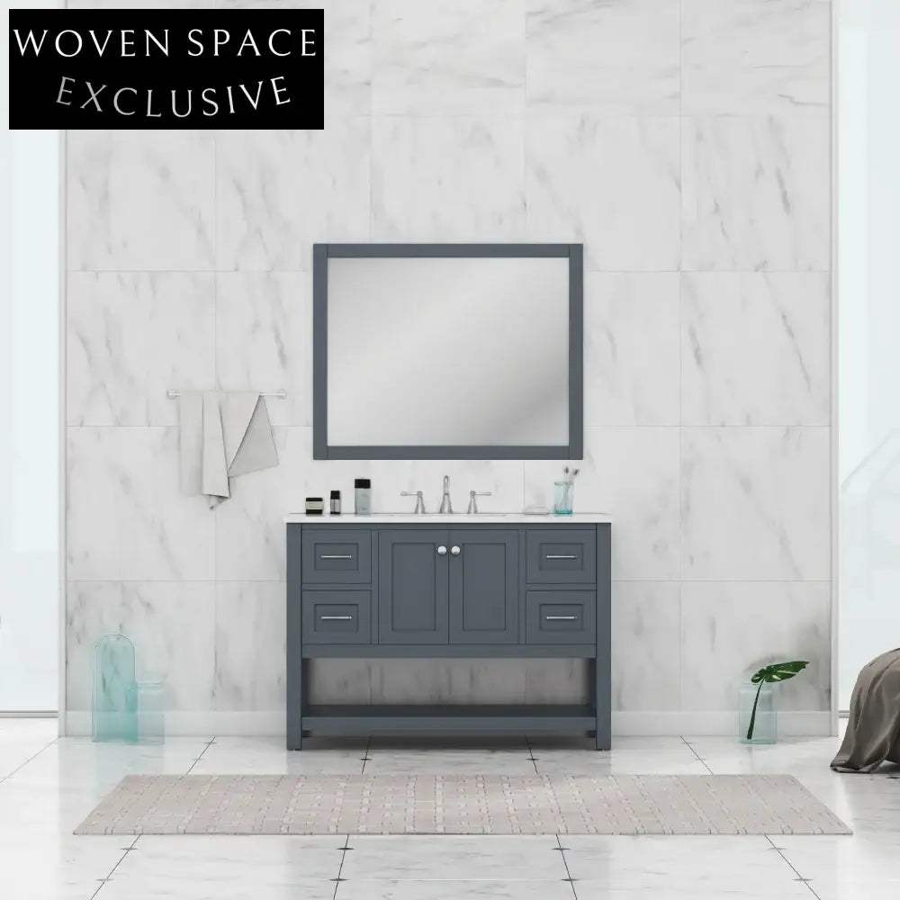 48-inch Solid Oak Wood Bathroom Vanity Cabinet with Soft-Close Drawers