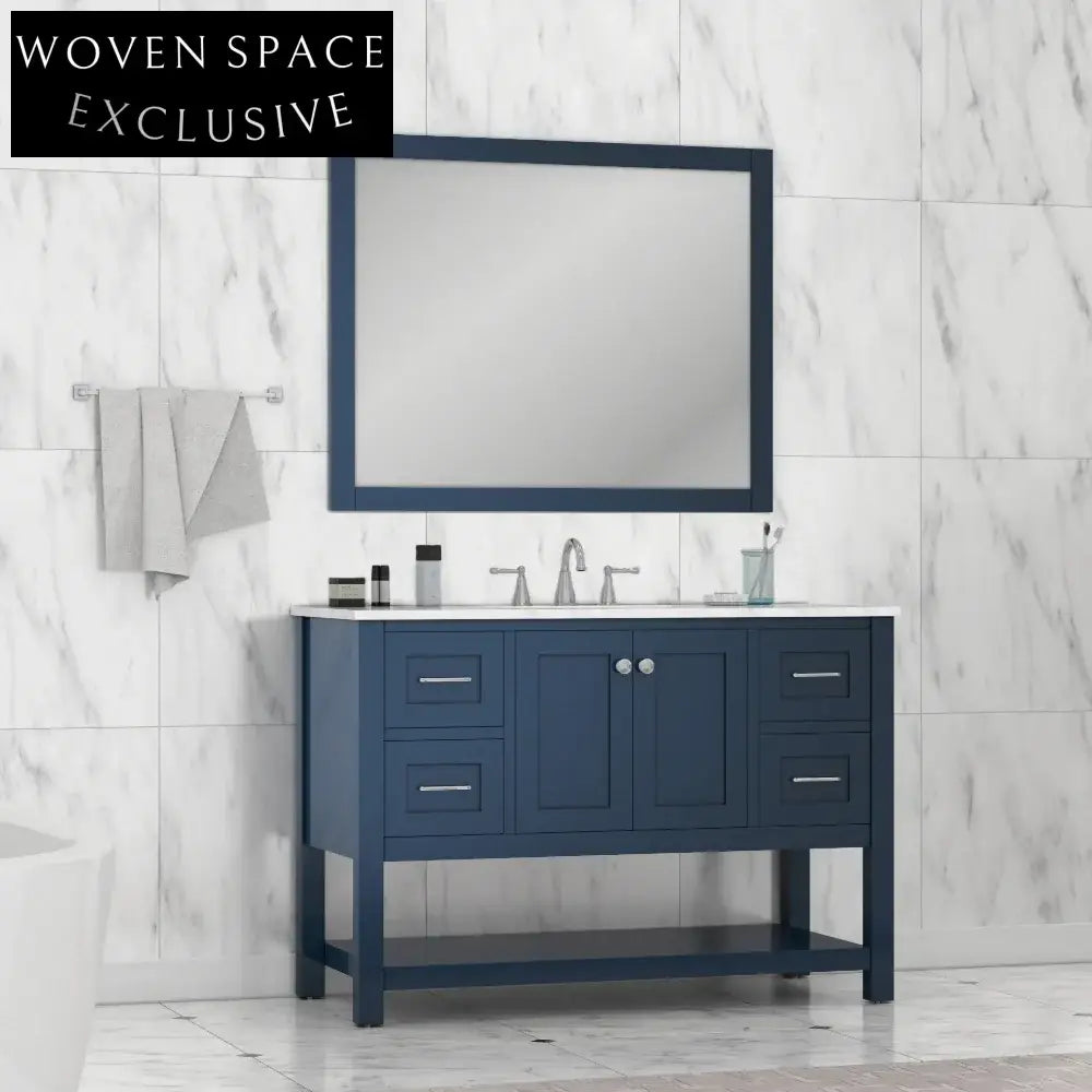 48-inch Solid Oak Wood Bathroom Vanity Cabinet with Soft-Close Drawers