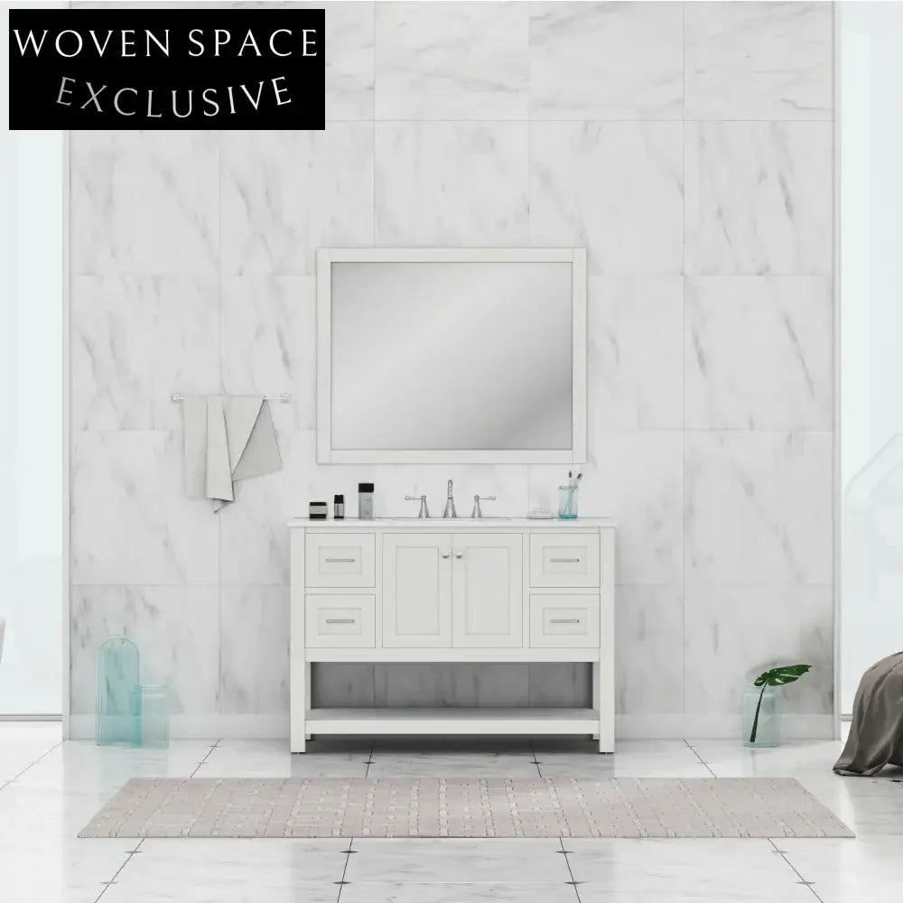 48-inch Solid Oak Wood Bathroom Vanity Cabinet with Soft-Close Drawers