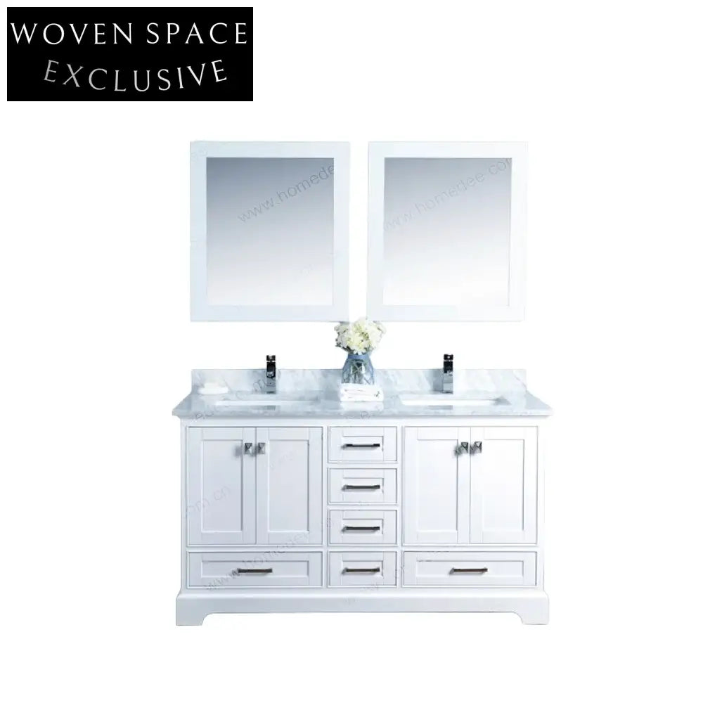 60" Classical Double-Sink Solid Wood Bathroom Vanity