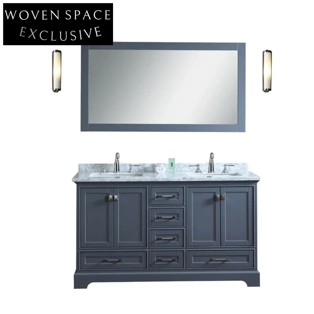 60" Classical Double-Sink Solid Wood Bathroom Vanity