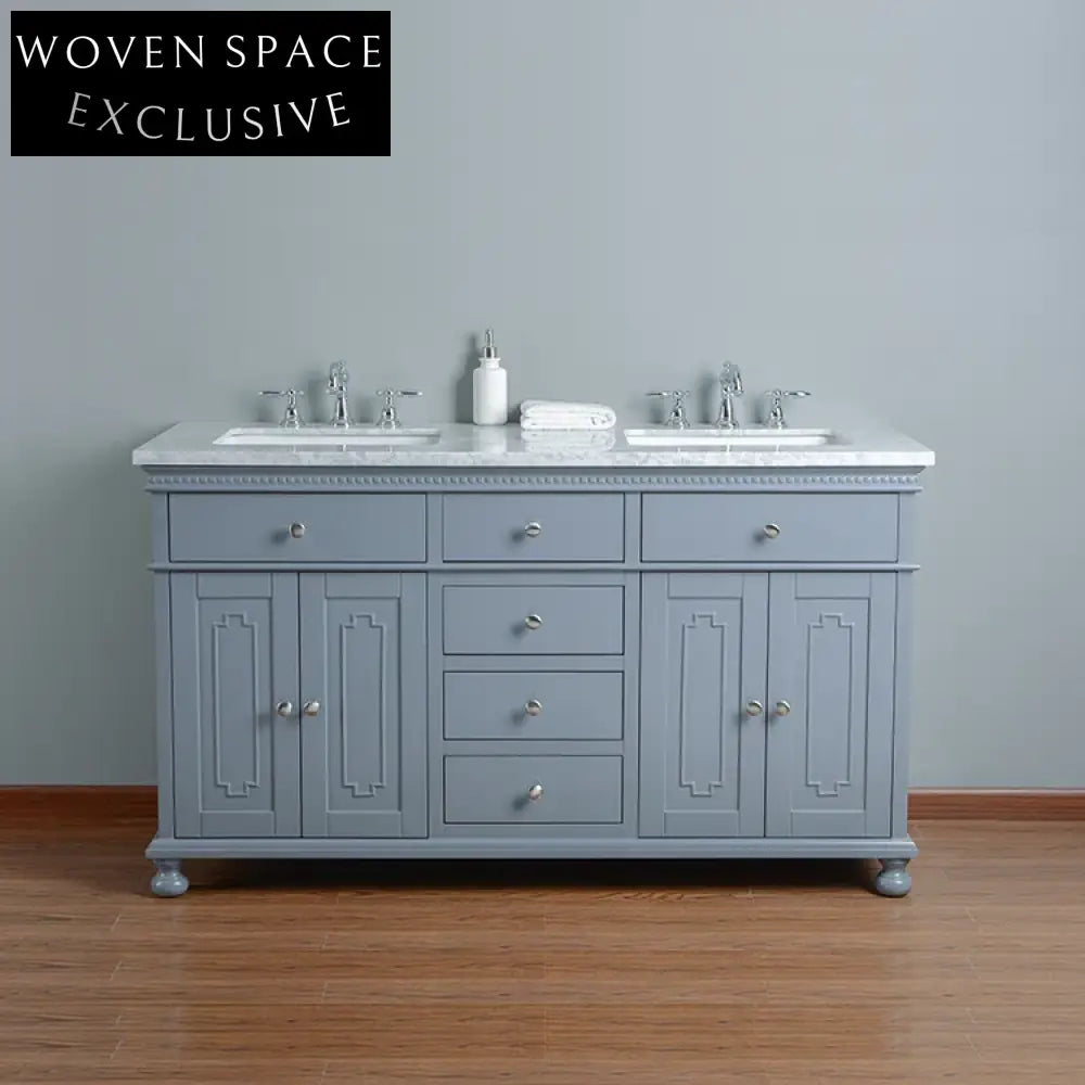 60-inch Grey Modern Solid Wood Plywood Bathroom Vanity Cabinet