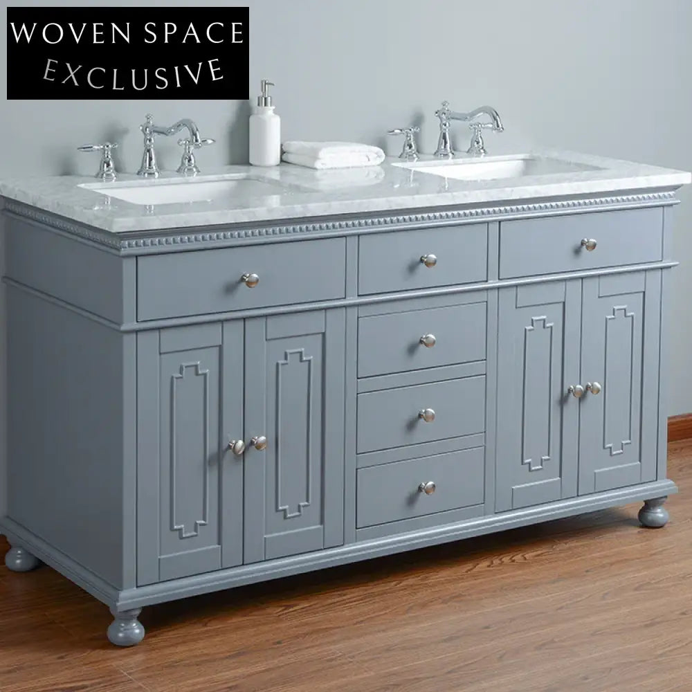 60-inch Grey Modern Solid Wood Plywood Bathroom Vanity Cabinet