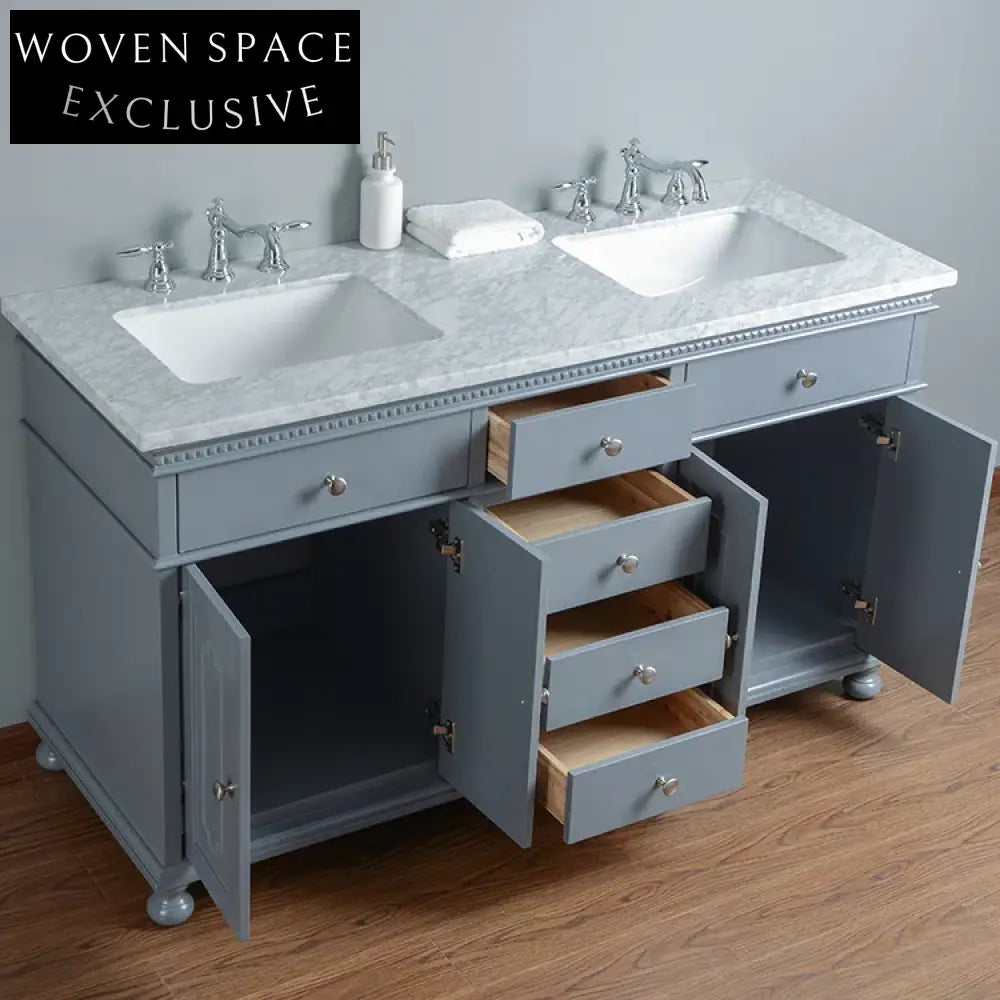 60-inch Grey Modern Solid Wood Plywood Bathroom Vanity Cabinet