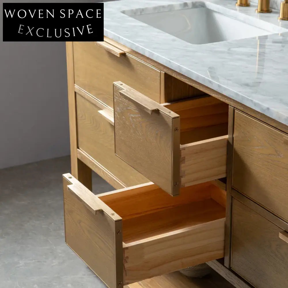 60-inch Modern Double Sink Bathroom Vanity Cabinet with Carrara Marble Top