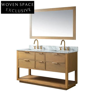 60-inch Modern Double Sink Bathroom Vanity Cabinet with Carrara Marble Top